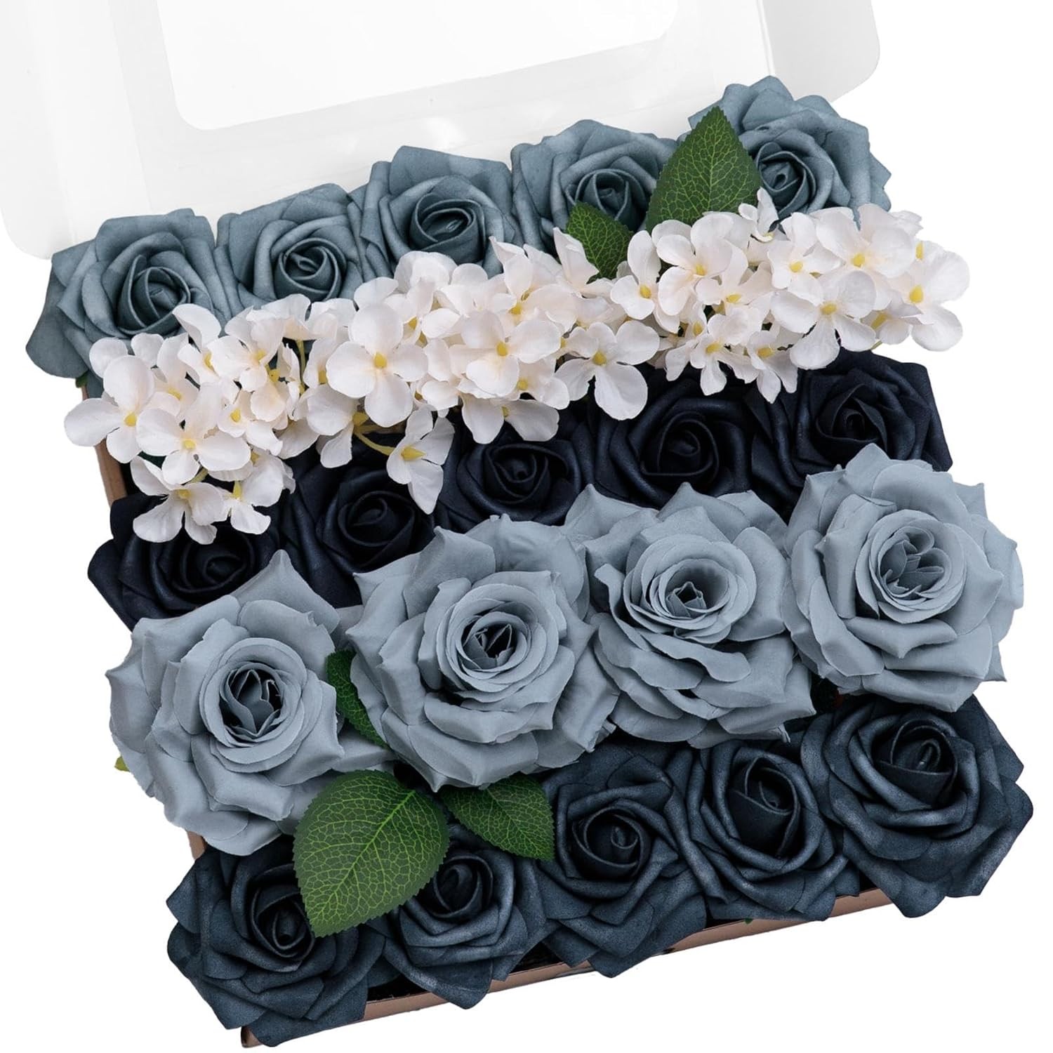 TINGE TIME Navy Blue Artificial Flowers Combo Box Set, Gradient Color Fake Flowe