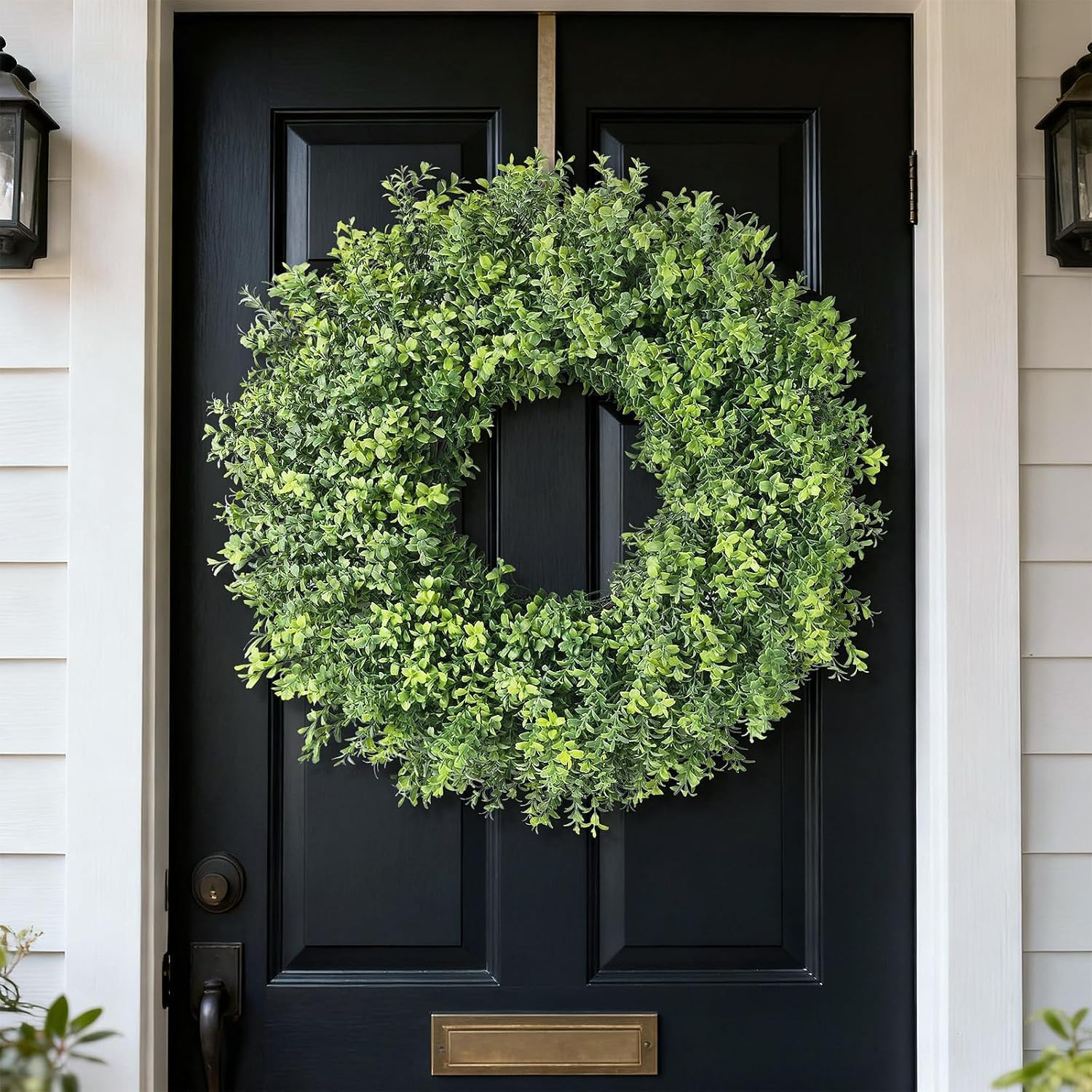 26″ Artificial Boxwood Wreath for Front Door – Faux Small Leaf Boxwood Plant, Sp