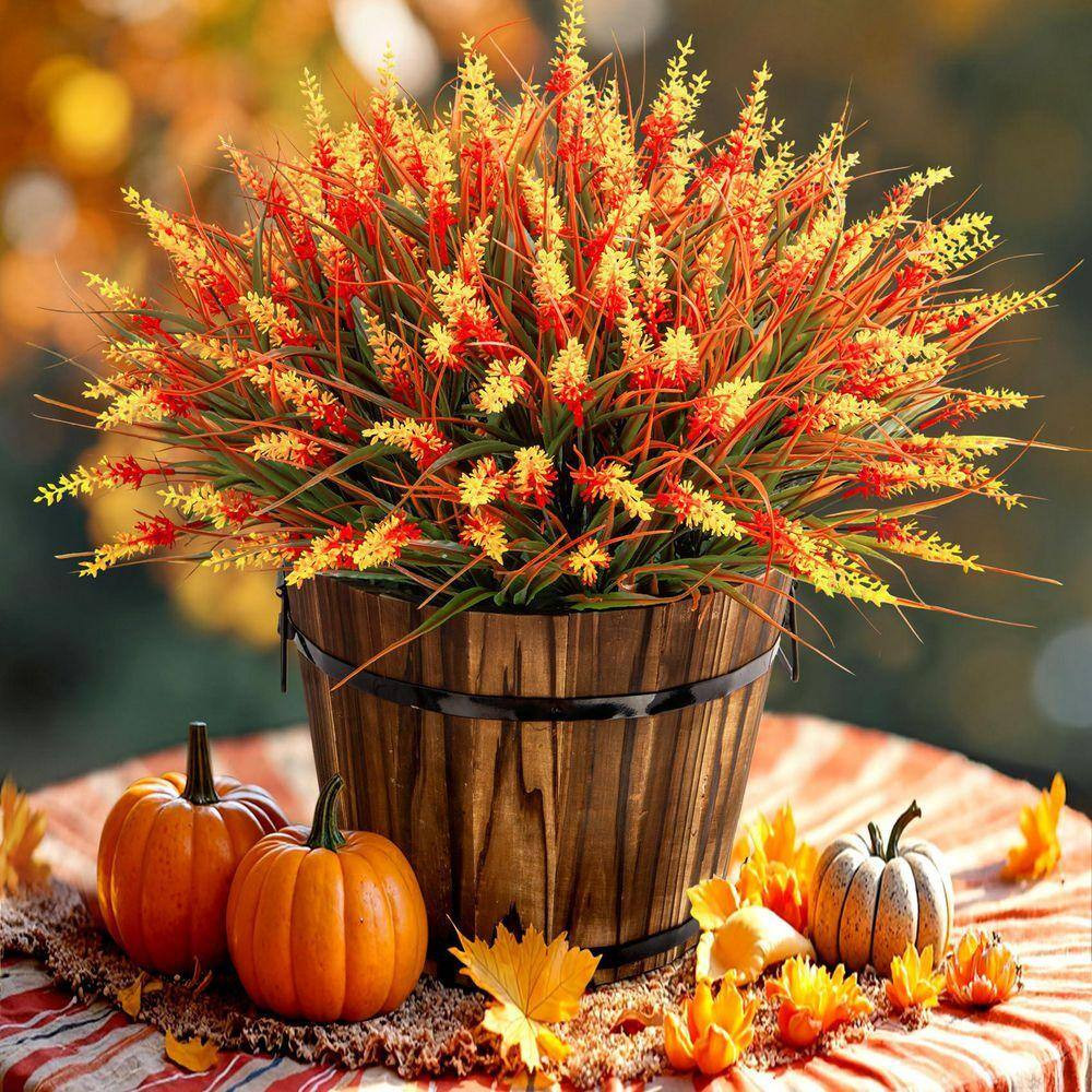 14.2 In. 24-Bundles Orange Artificial Lavender UV Resistant Plastic Faux Flowers