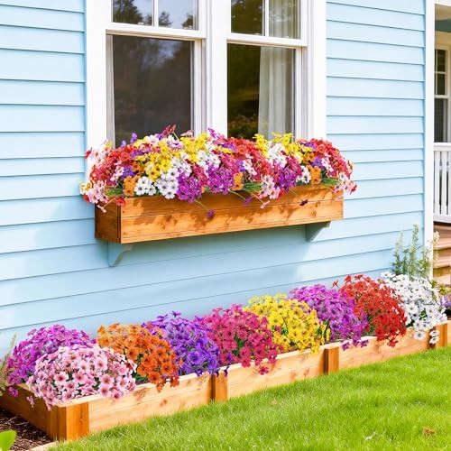 24 Bundles Artificial Flowers for Outdoor UV Resistant Faux Multi Color-a
