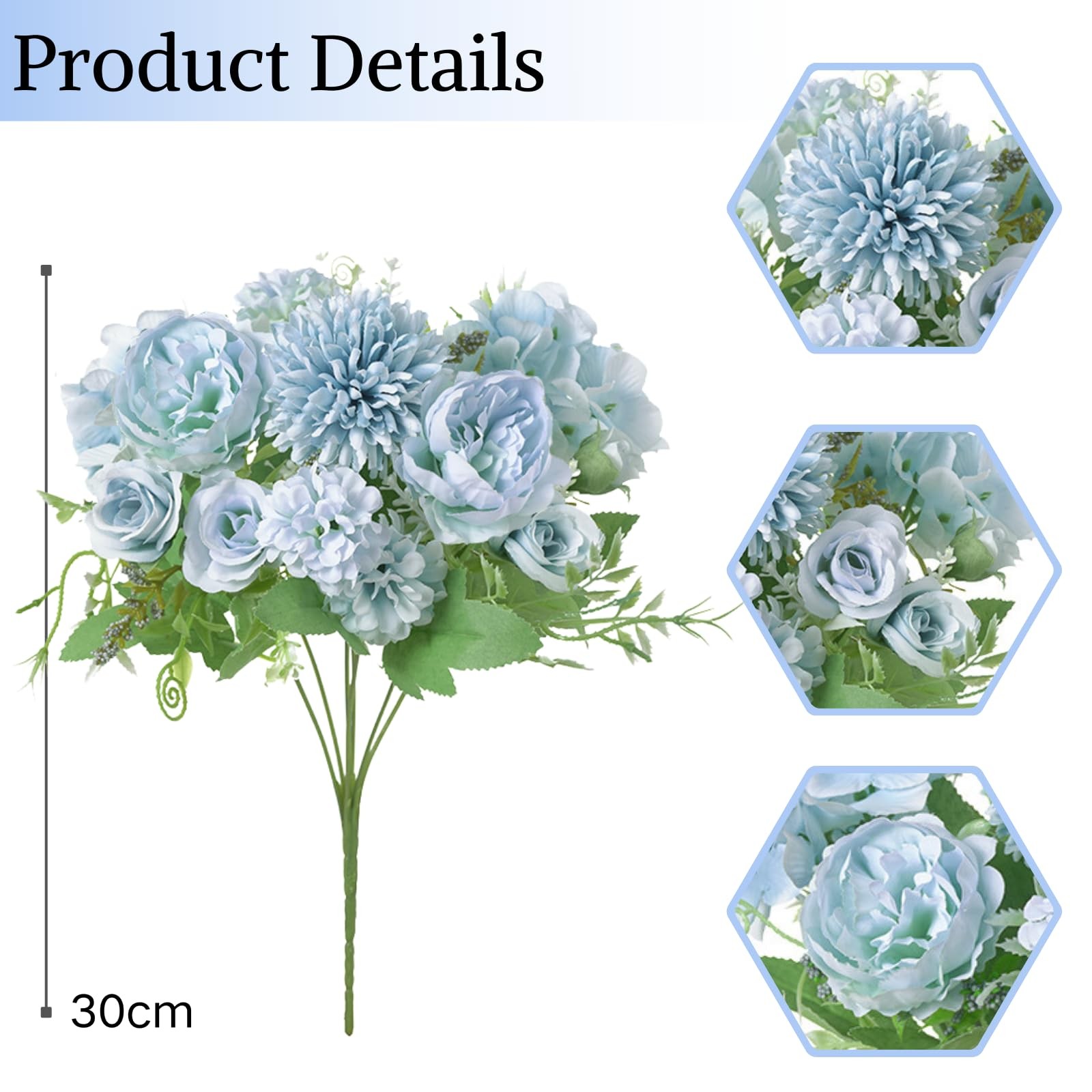 Artificial Flowers, 2Pcs Blue Fake Peony Silk Peonies Faux Flowers Arrangemen…