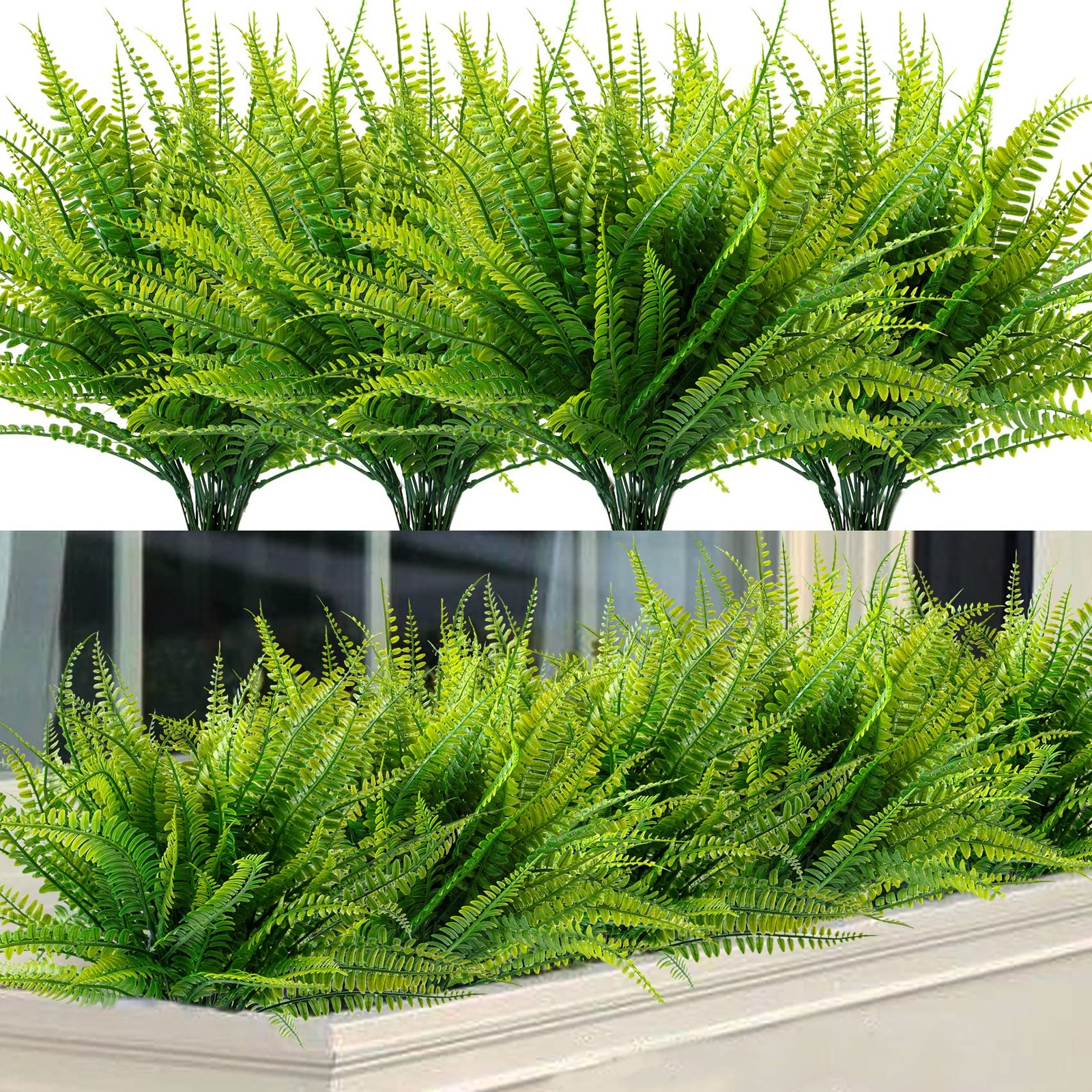12 Bundles Artificial Boston Ferns Artificial Plants Outdoor Greenery Stems Faux