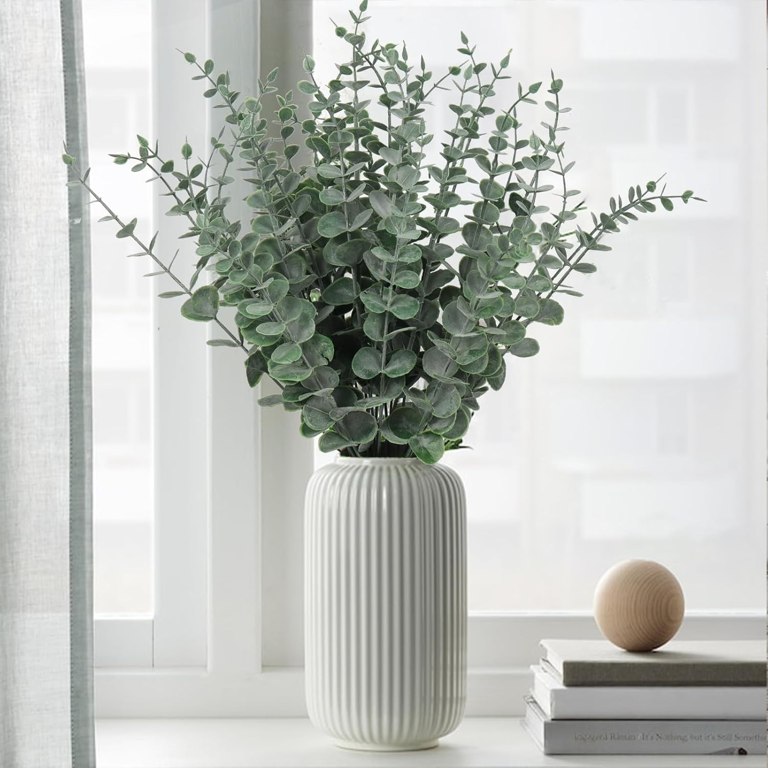 36PCS Eucalyptus Leaves Stems 15Inch Artificial Green Leaf Branches Plant Bundle