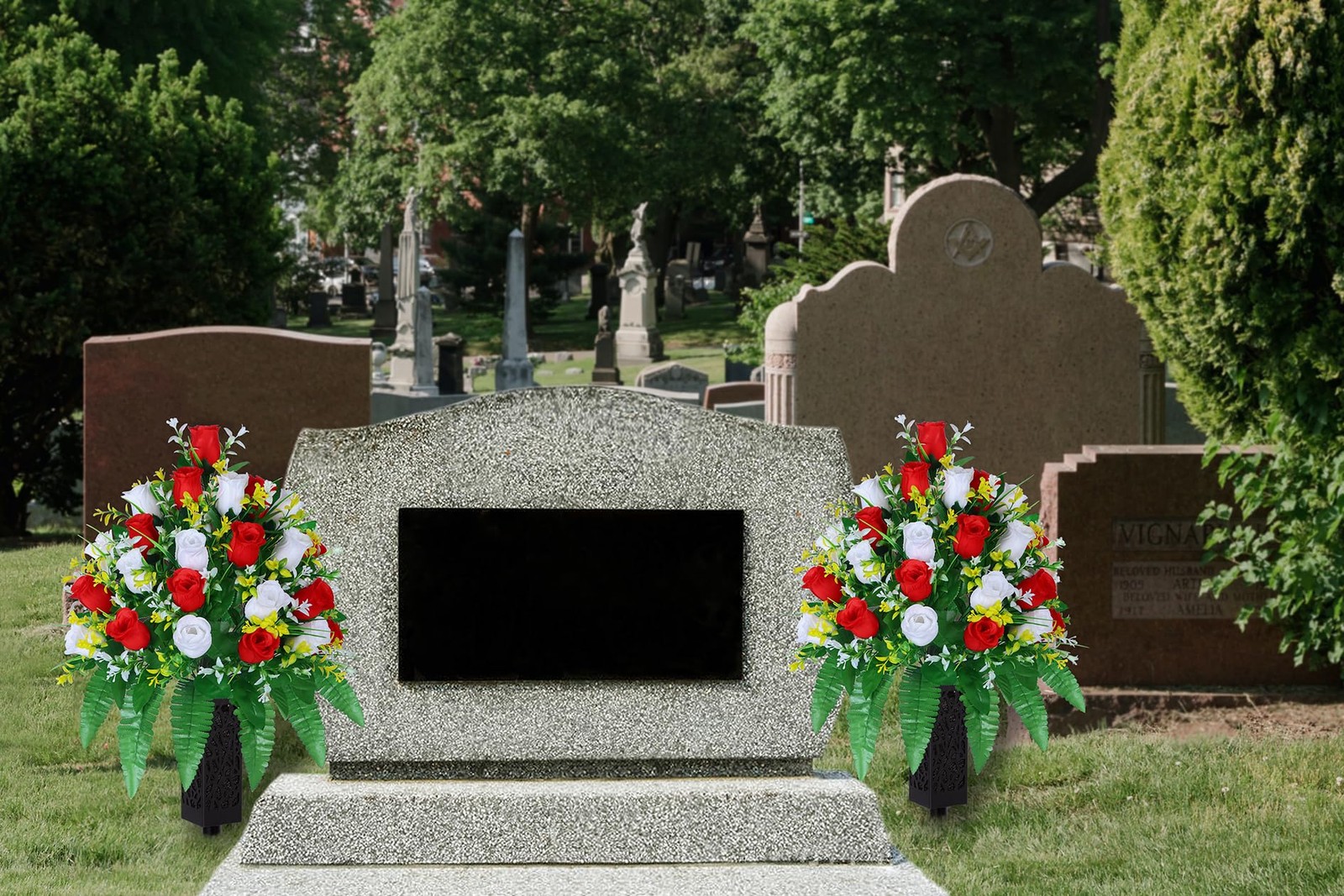 Artificial Cemetery Flowers, Gravesite Decoration Roses, Memorial Bouquets wi…