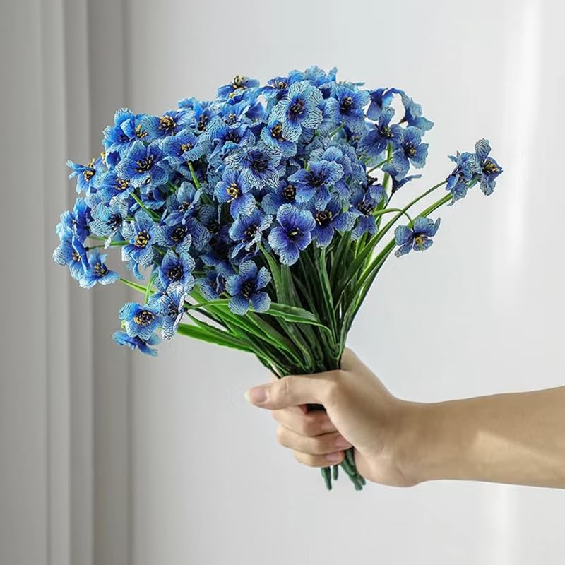 12 Bundles Blue Artificial Flowers Outdoor,UV Resistant Fake Flowers No Fade …
