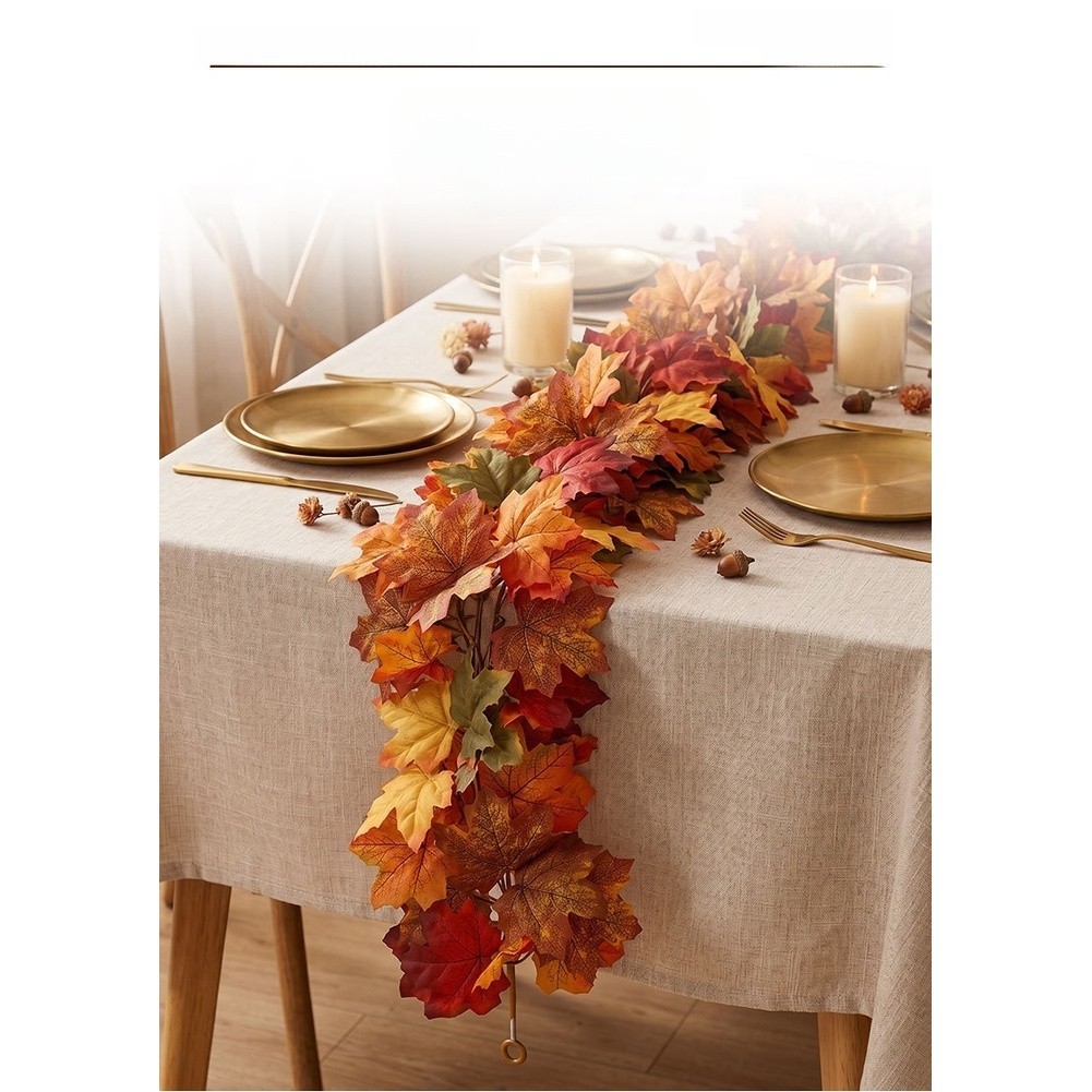 Silk Fabric Maple Leaf Vine with Detailed Veins for Autumn Interior Design
