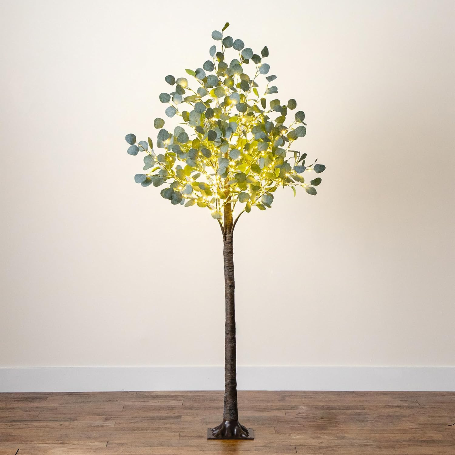 6FT Lighted Faux Eucalyptus Tree with 420 Warm White LED Lights for Home Décor