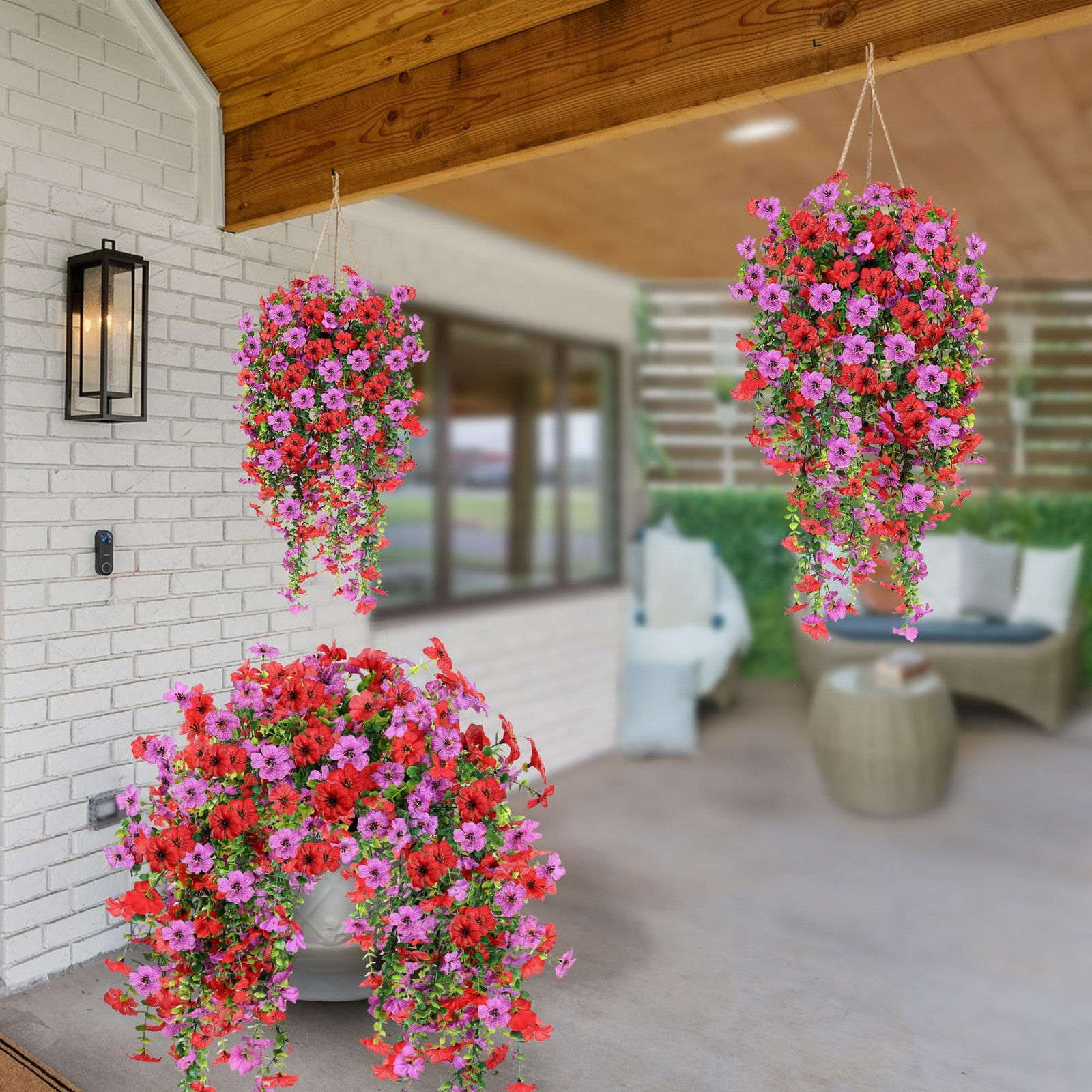 Artificial Fake Hanging Flowers Plants for Outdoor Outside Spring Summer Deco…