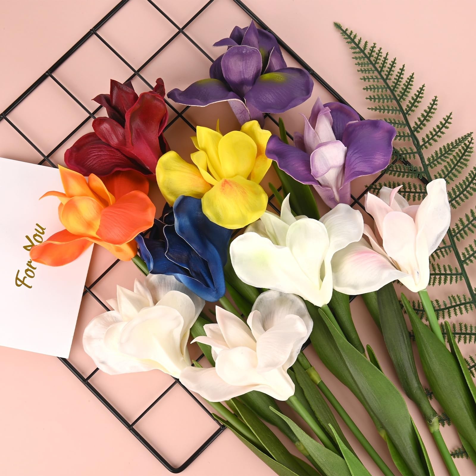 3-Pack Purple Artificial Iris Flowers,18 Inch Faux Iris PU Bouquets Real Touc…