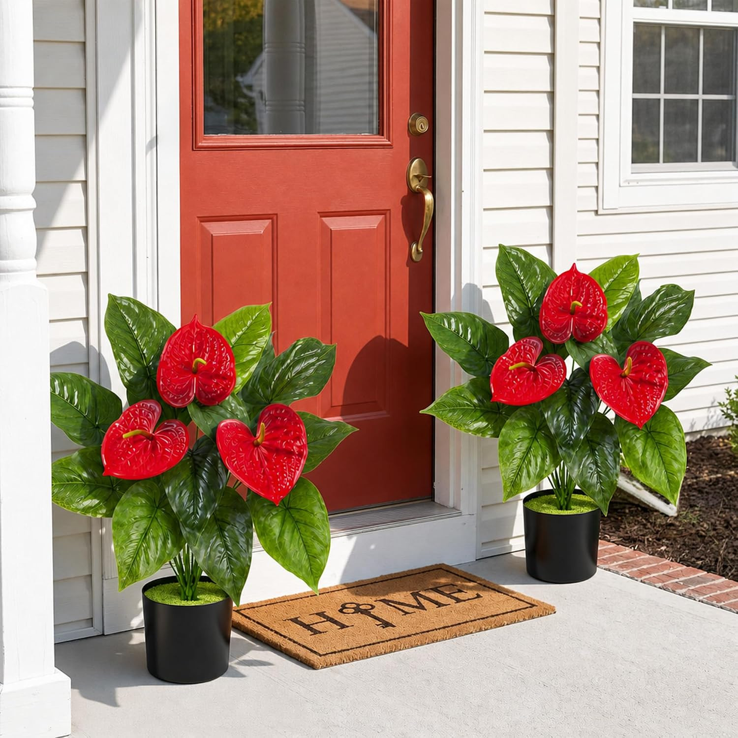 UV Resistant 2-Pack Anthurium Artificial Plants for Outdoor Decor (21.6″)