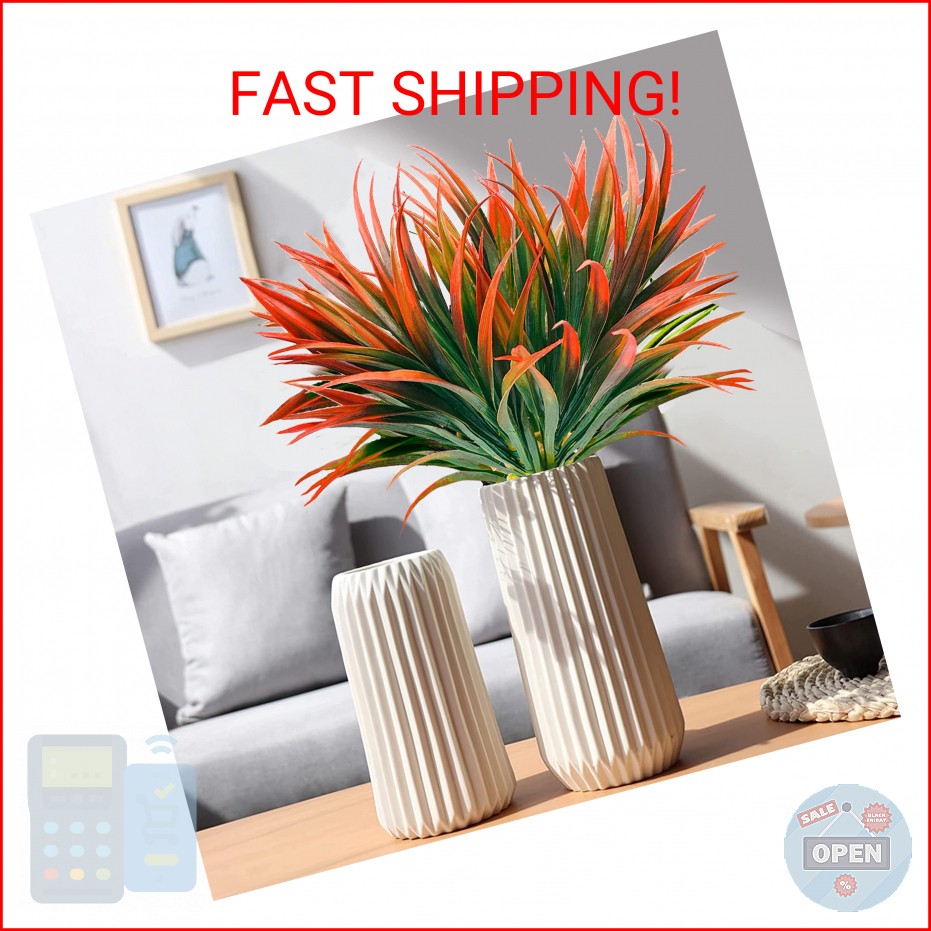 AUMVEYI 8 Pcs Outdoor Fake Plants UV Resistant Artificial Tall Grass Plants Faux