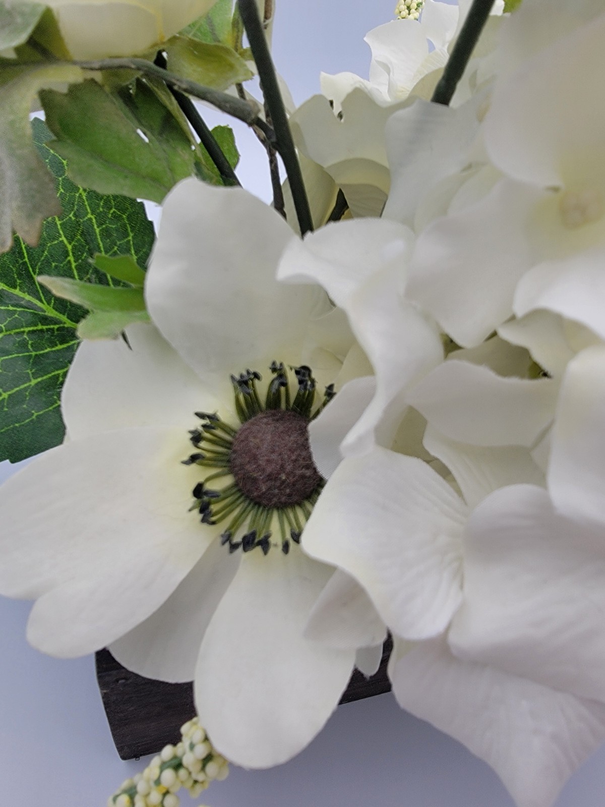 Faux Flowers Cream Peonies, Hydrangeas, Roses Ivy, Wood Box