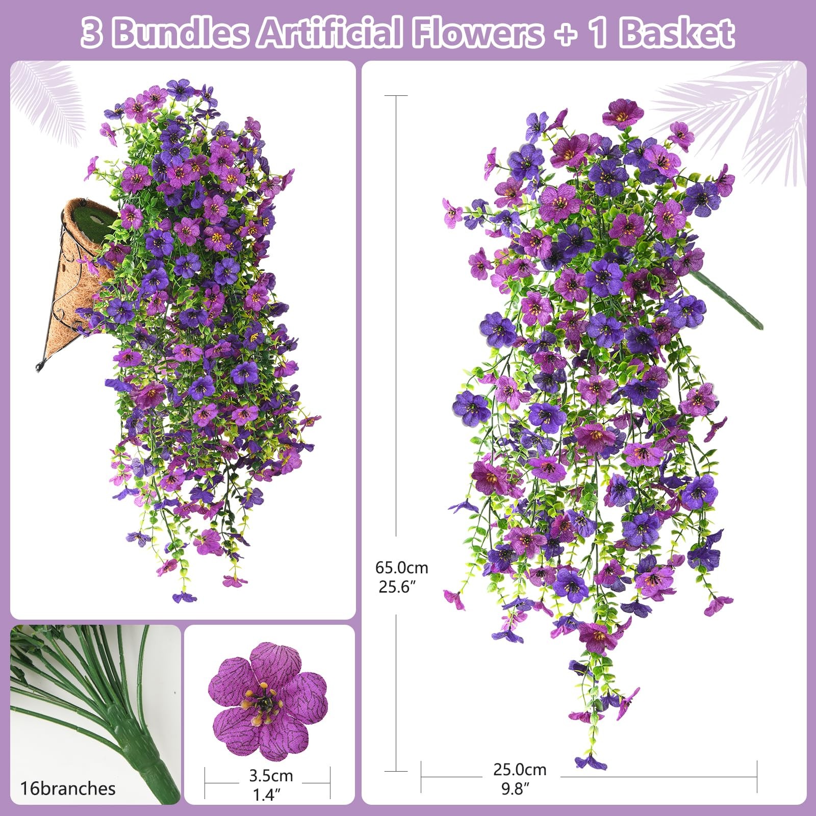 Artificial Hanging Flower Baskets UV Resistant Faux Silk Daisy