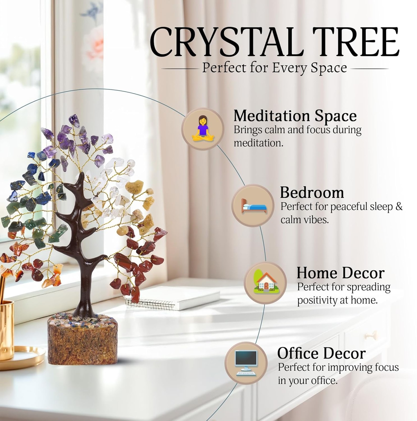 Seven Chakra Crystal Tree, Gemstone Money Tree, Home Office Decor, Healing