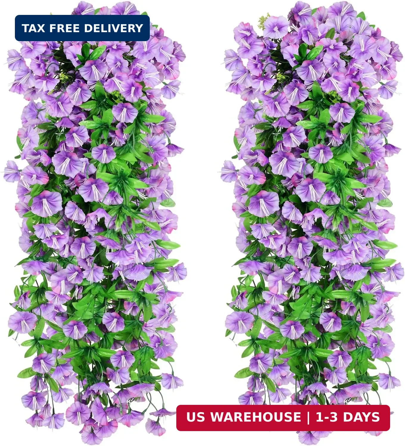 2PCS Artificial Hanging Flowers, 31.5in UV Resistant Morning Glory Vines, Faux W