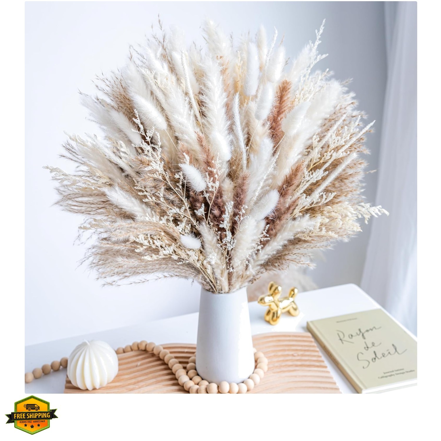 96PCS Natural Dried Pampas Grass Boho Home Decor Bouquet Phragmites Dried Flo…