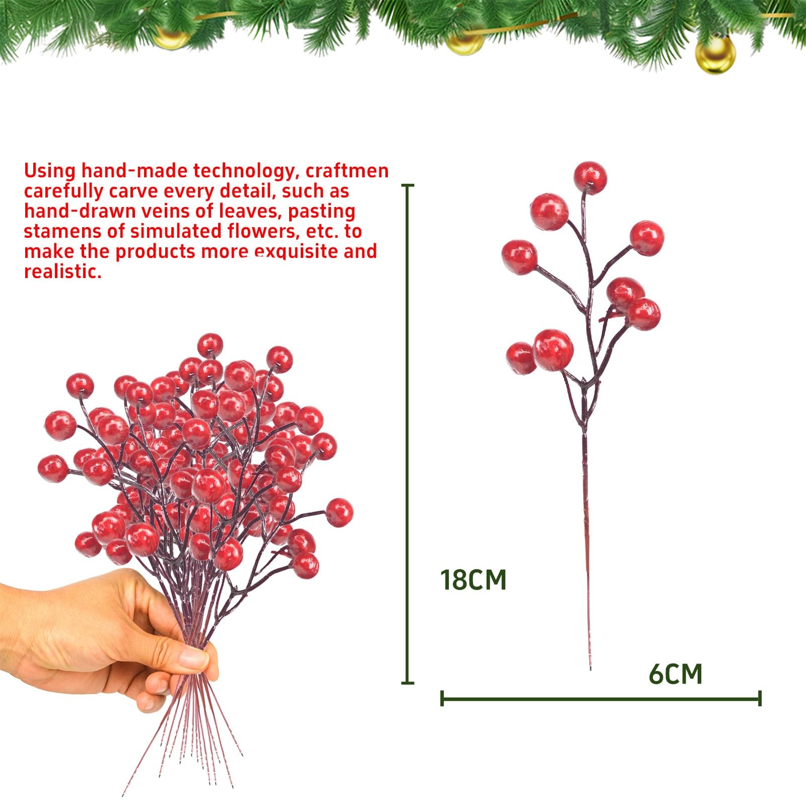 36 Pcs Pine Branches with Red Berries and Cypress Grass – 18 Inch Artificial …