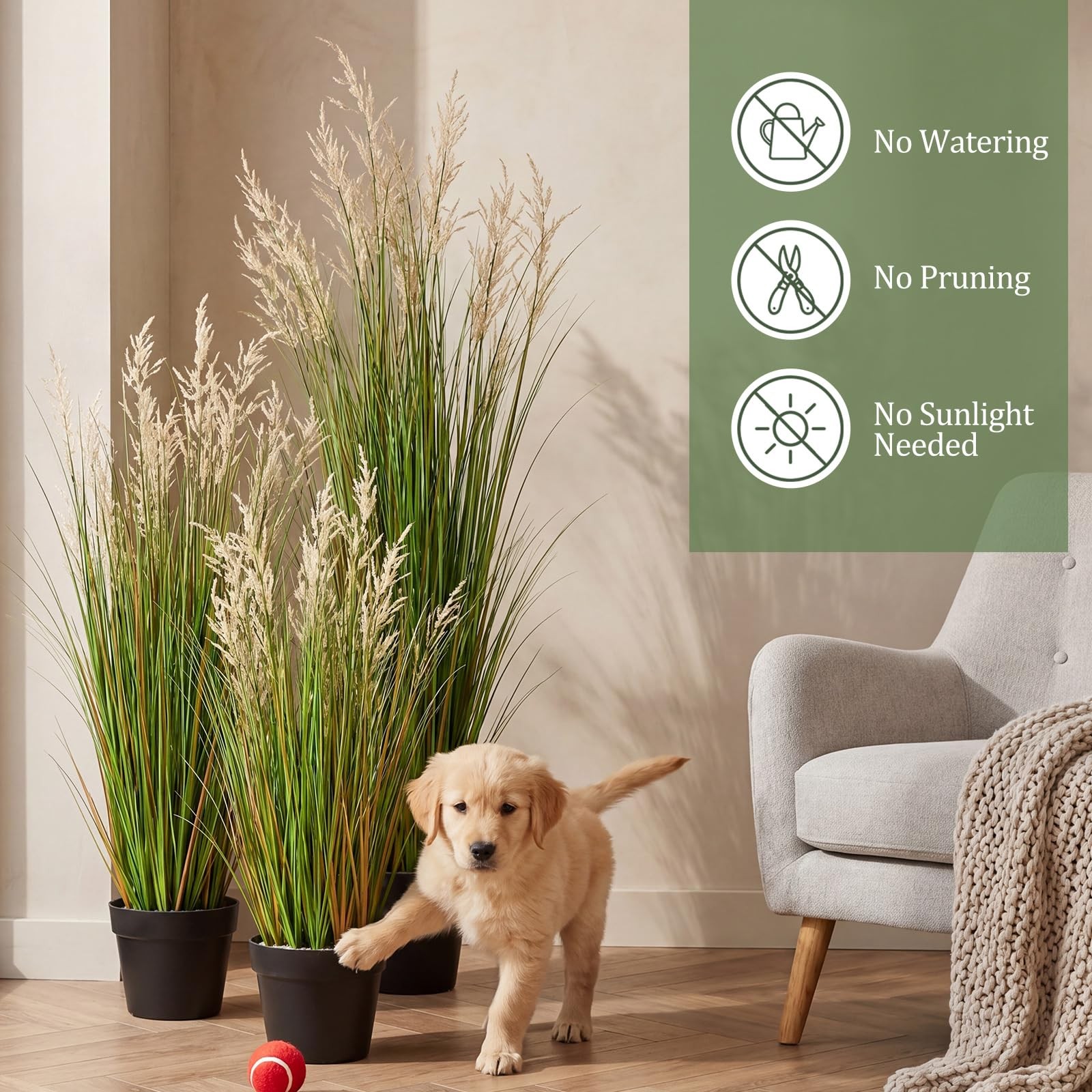 3 Pcs 3/4/5 ft Tall Artificial Grass Plant Potted Artificial Greenery Floor P…