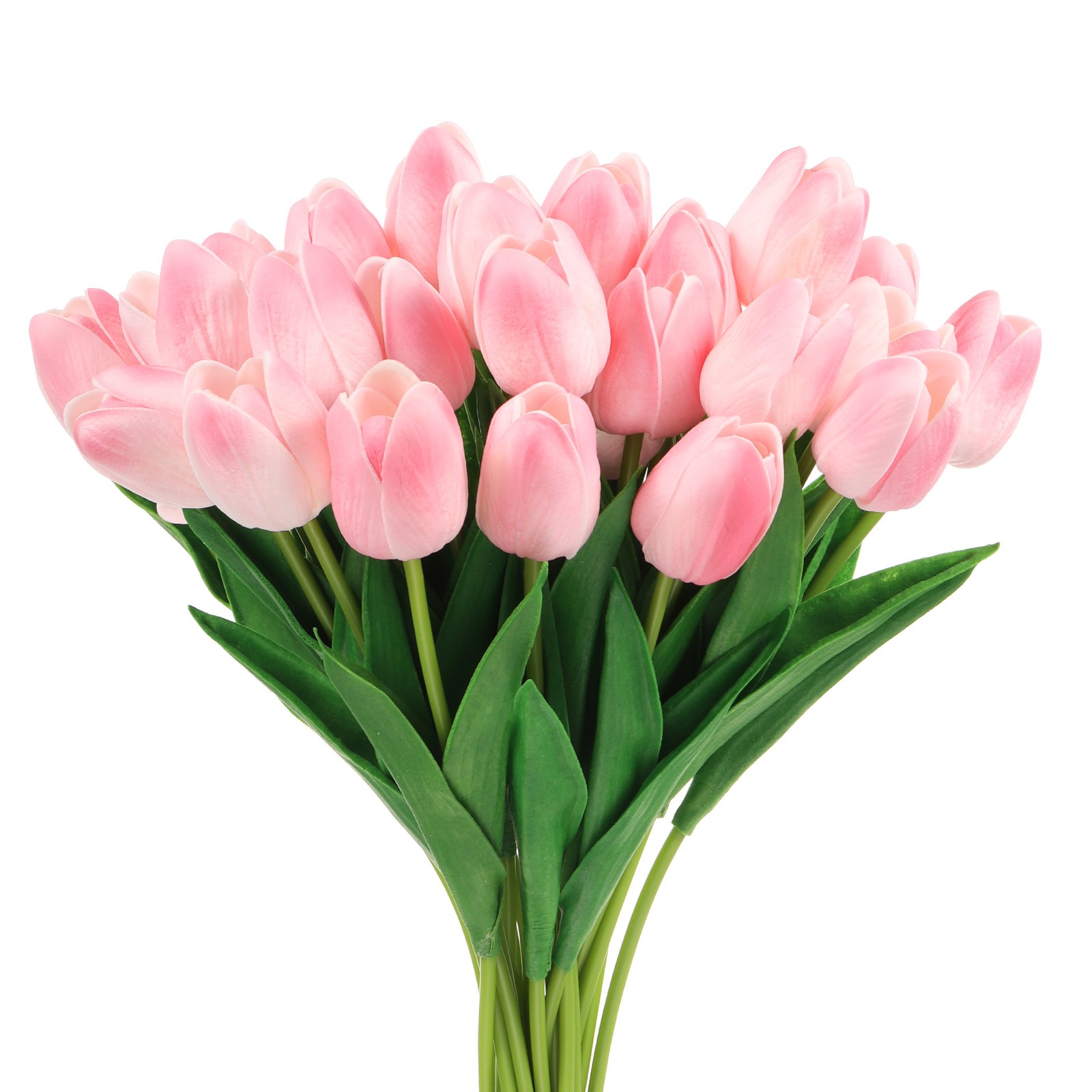 24Pcs Fake Tulips Artificial Flowers, PU Tulips with Stems, Light pink