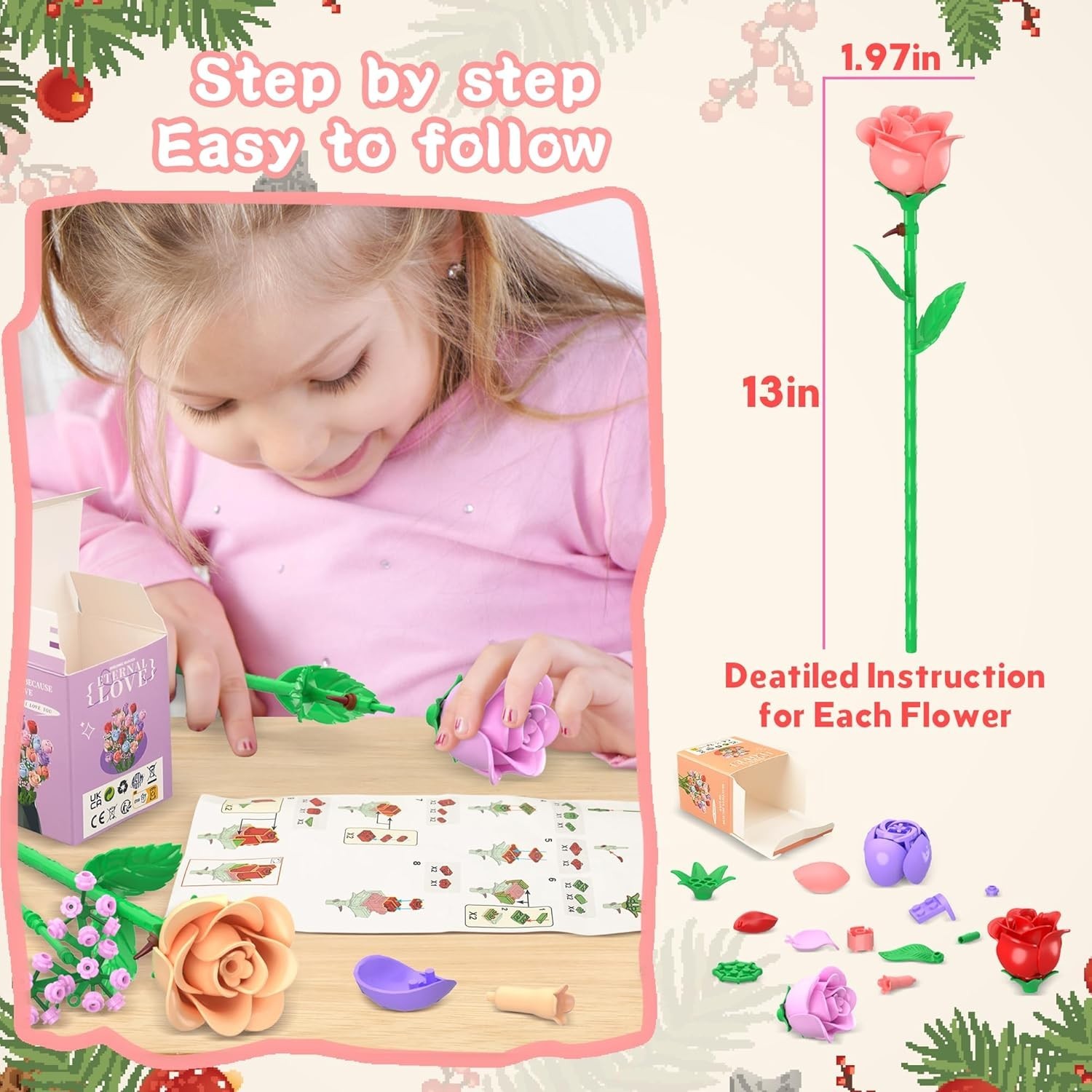 Colorful Rose Building Blocks – Valentine’s Day Gift