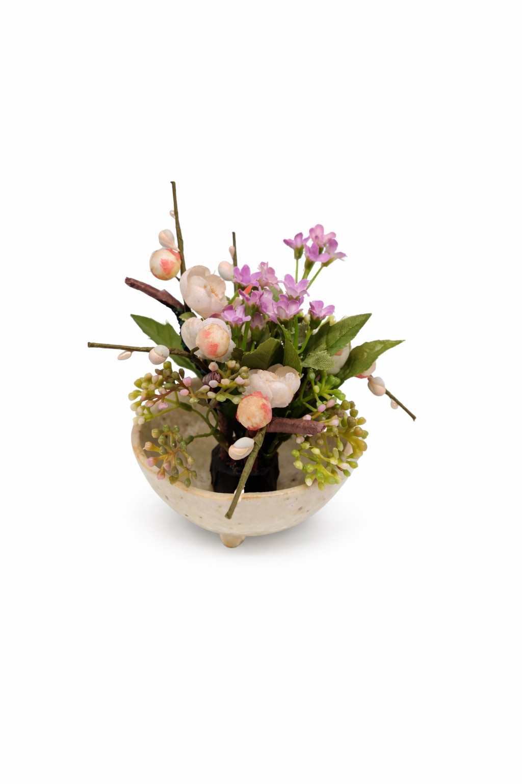 Japanese Mini Ikebana Flower Arrangement 4″ | Small Zen Desk Decor Bowl