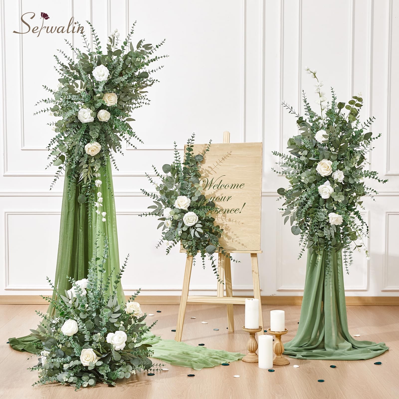 Artificial Greenery Stems, Faux Eucalyptus Stems Bulk with Fake Leaves, Mixed…