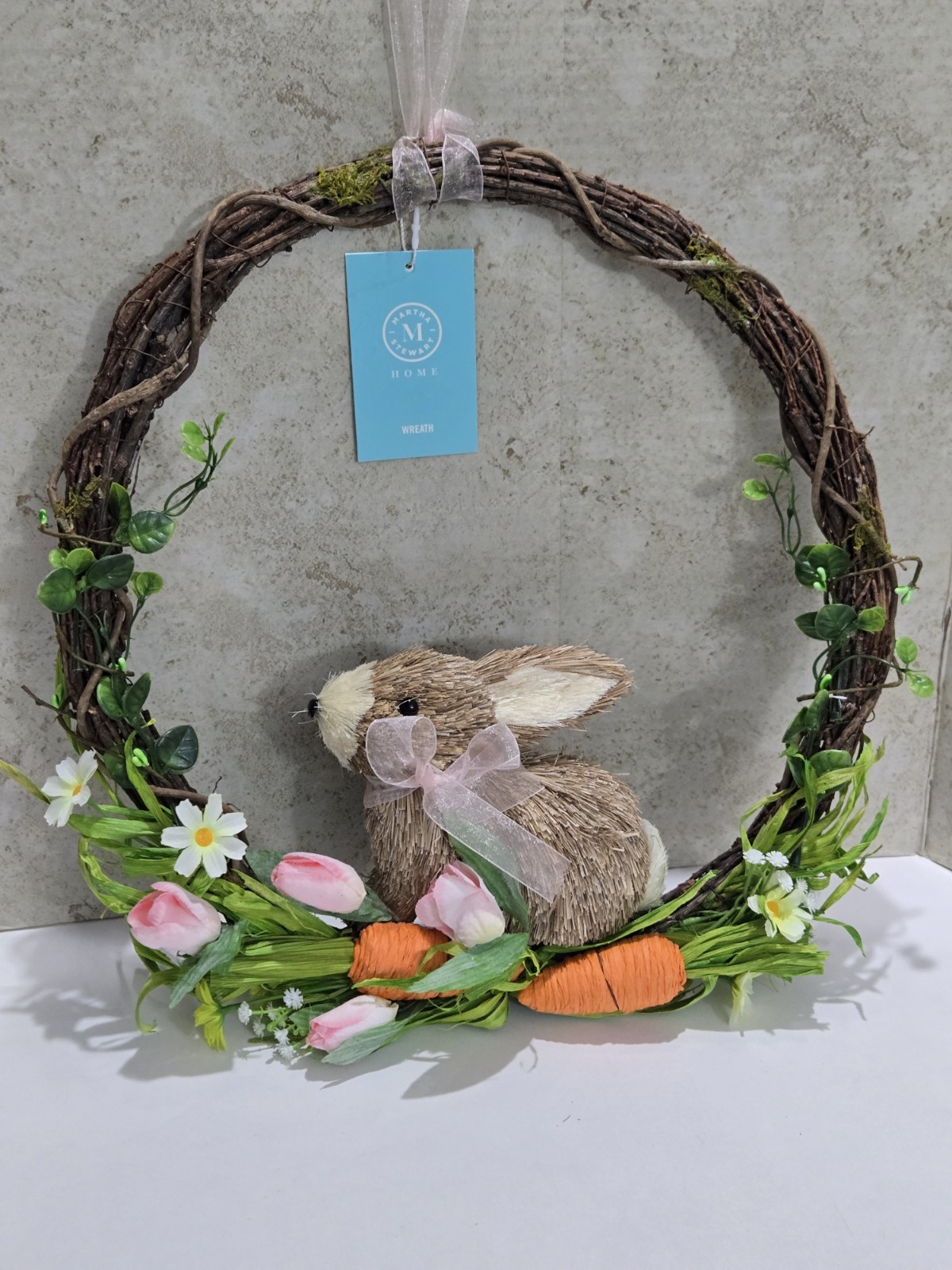 MARTHA STEWART Easter Bunny WREATH SPRING FLOWERS 16 INCHES NWT