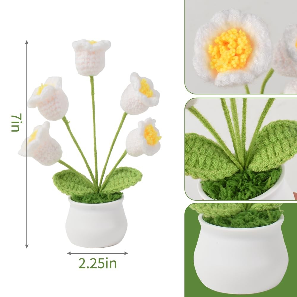 Crochet Lily of the Valley, Handmade Mini Crochet Flowers Knit Potted Plant f…