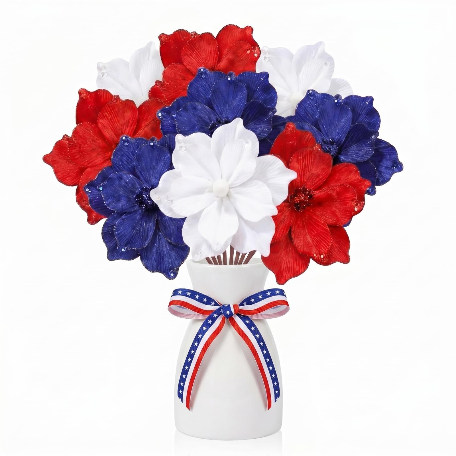 9 Pcs Red White Blue Poinsettia Flowers 4th of July Memorial Day Patriotic Fl…
