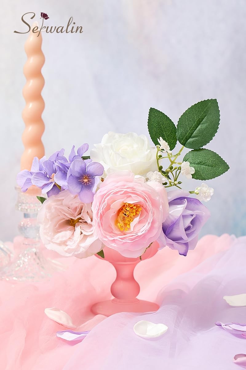 Artificial Pink & Purple Flowers, Silk Fake Flowers for DIY Wedding Bouquets …