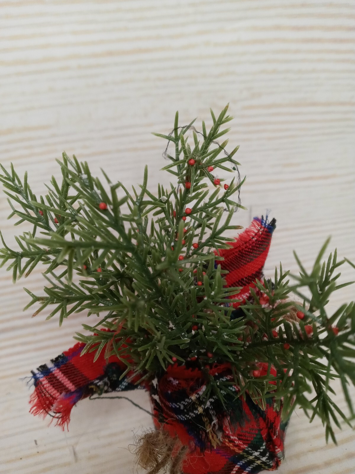 New! Mini Tartan Plaid Greenery Plant Tree Fake Christmas Winter Decor Filler ~