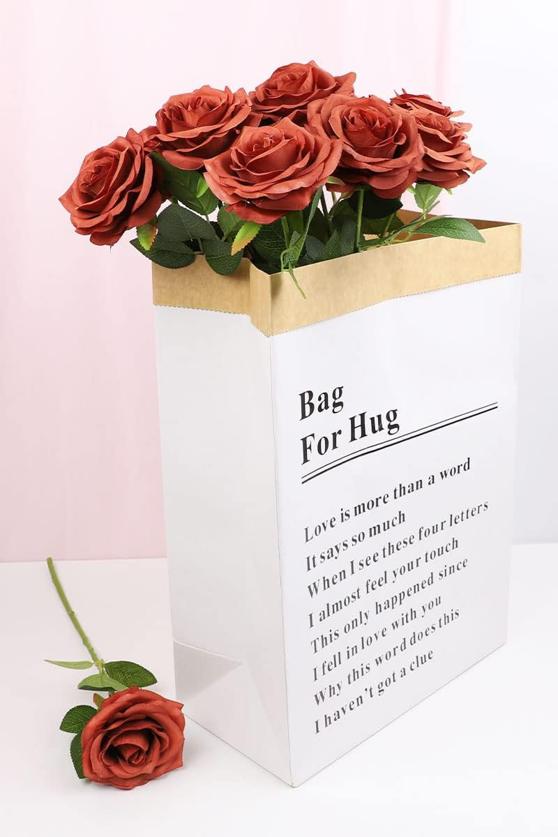 Artificial Rose Flowers Burnt Orange Rose Flowers Silk Flowers 12 Pcs