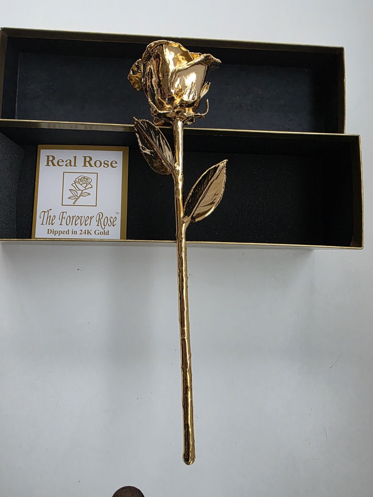 REAL 24K GOLD ROSE, Genuine One Of A Kind Rose Hand Dipped In 24K Gold In Box