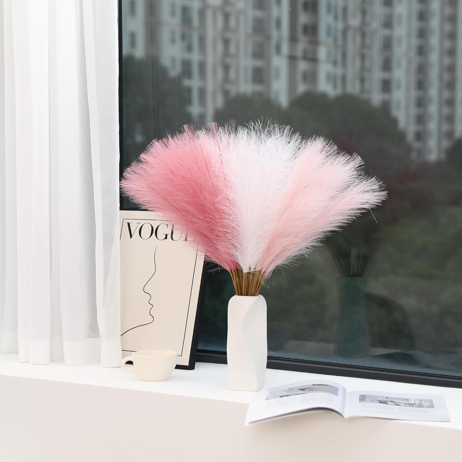 30pcs Faux Pampas Grass – 24 Inch Pink Pampas Grass Home Decor, Artificial Color