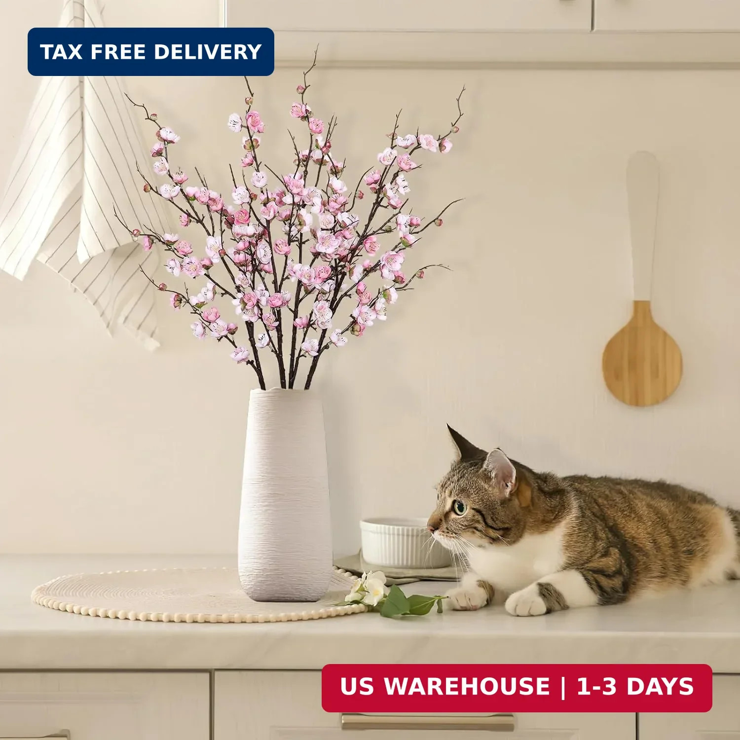 Betylifoy 4 Pcs Artificial Cherry Blossom Branches 38″ Long Stems Faux Plum Blos