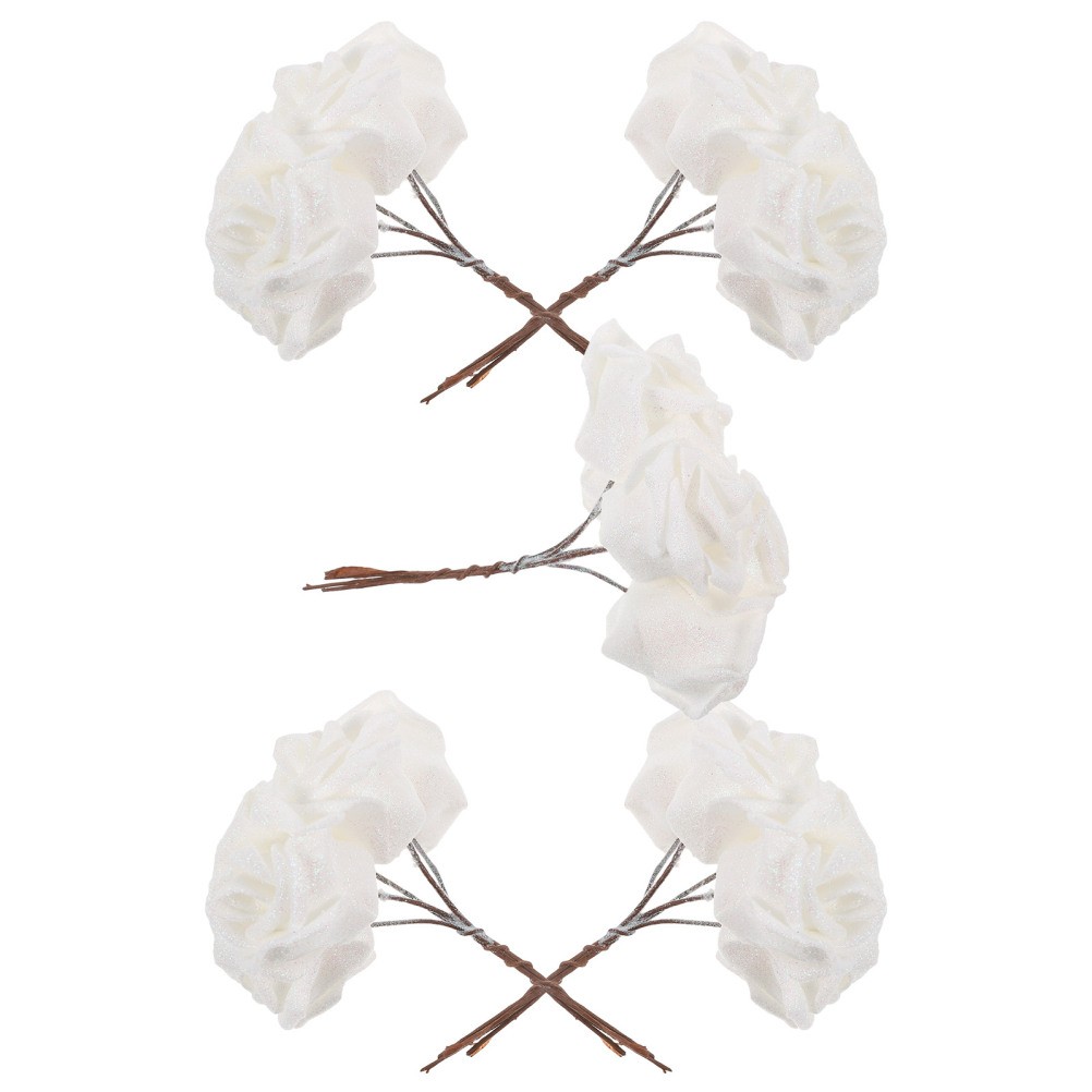25 PCS Glitter White Rose Fake Flower Roses Centerpiece Artificial Stem Flowers