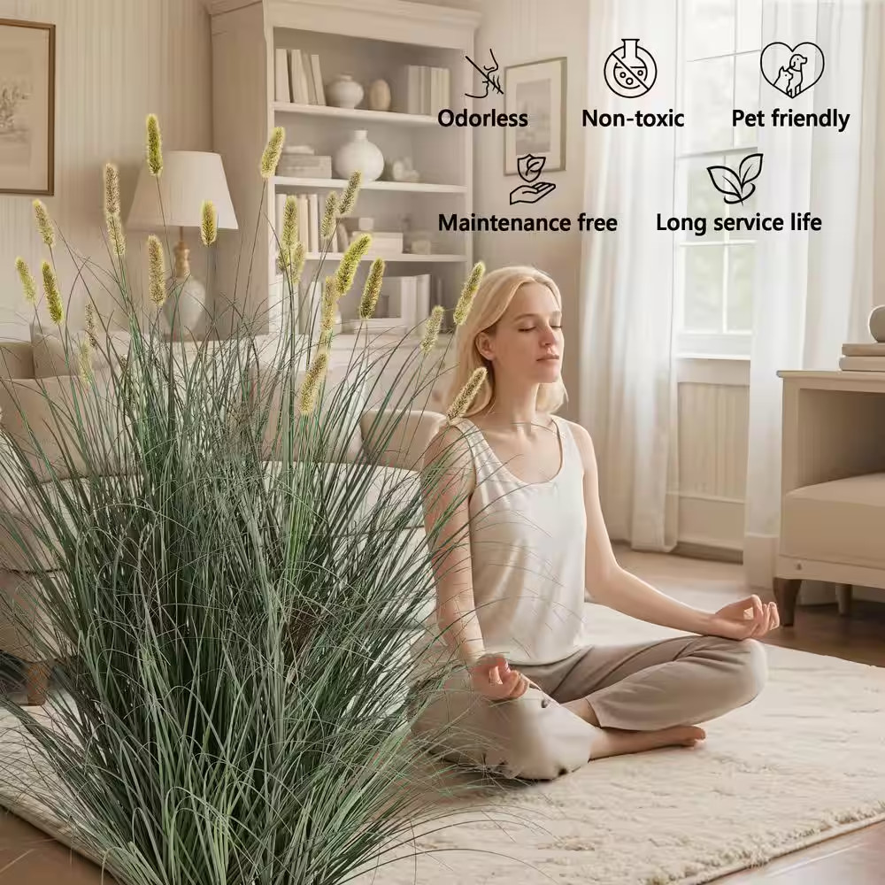 Onion Grass 4 In. Green Artificial Plant Reed Grass Indoor Outdoor Decor Faux Po