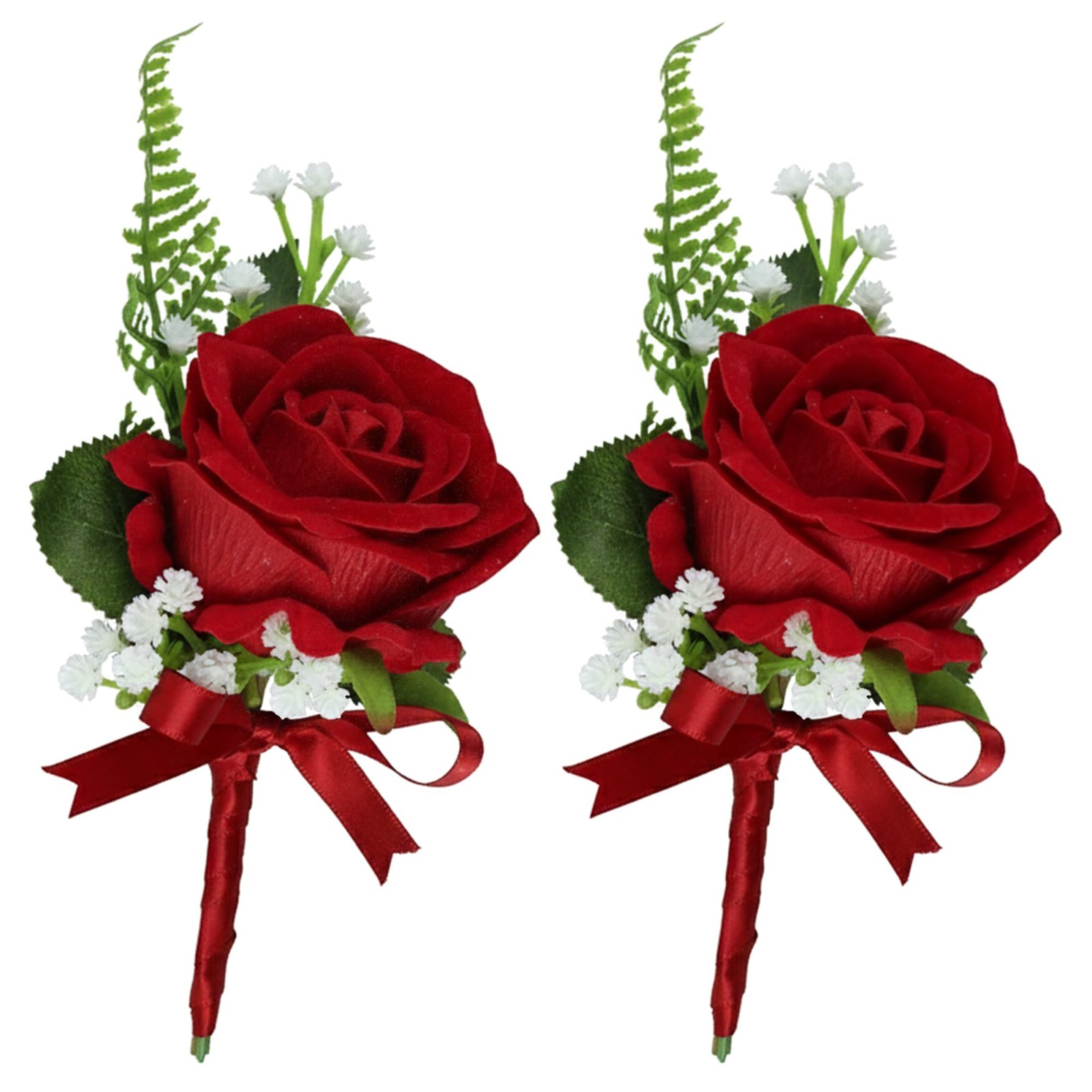 Red Rose Boutonnieres For Men Groom Wedding Prom Homecoming Flowers 2 PCS