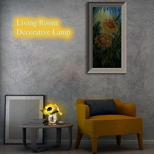 Sunflower Lamp Artificial LED Sunflower Flowers with Glass Vase Table Lamp Night