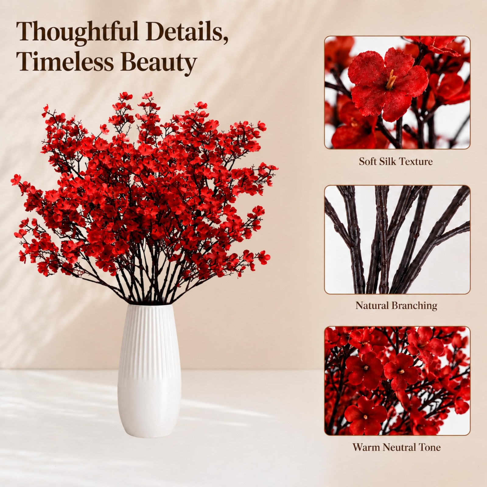 6 Bundles 18.5 Inch Red Artificial Babys Breath Silk Floral Arrangement