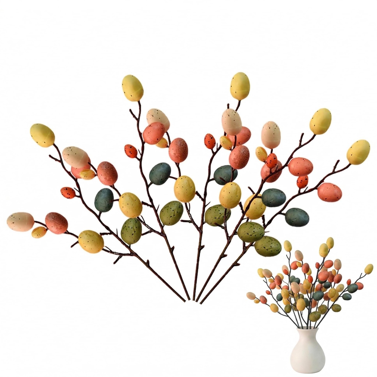 5 Pcs Artificial Easter Egg Tree Branches with Colorful Egg Picks and Floral …