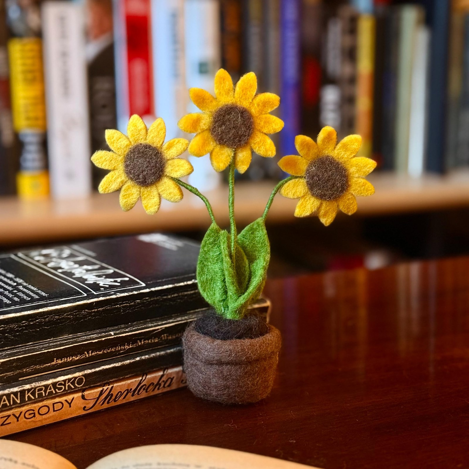 Wool Felt Sunflower in Pot – Handmade Knitted Flowers, Fake Plant Decor for O…