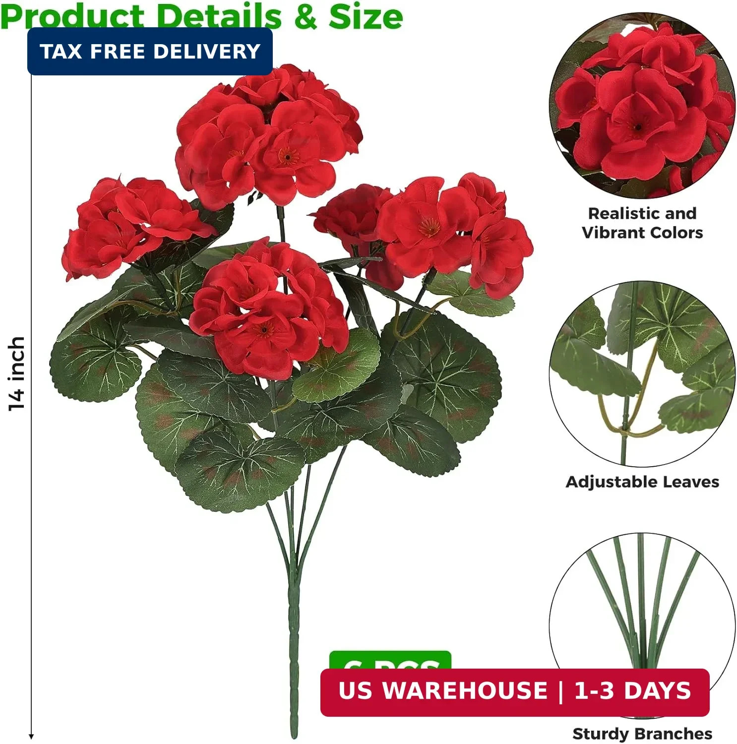 Ouddy Decor Artificial Geranium Flowers for Outdoors, Fake Silk Flowers UV Resis