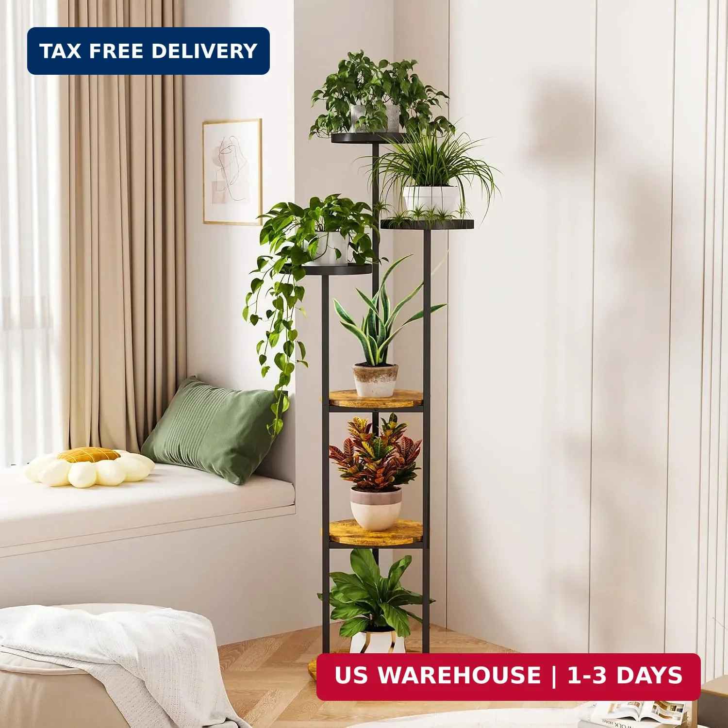 Plant Stand 6 Tier Indoor Metal Plant Shelf for Multiple Plants Corner Tall Flow
