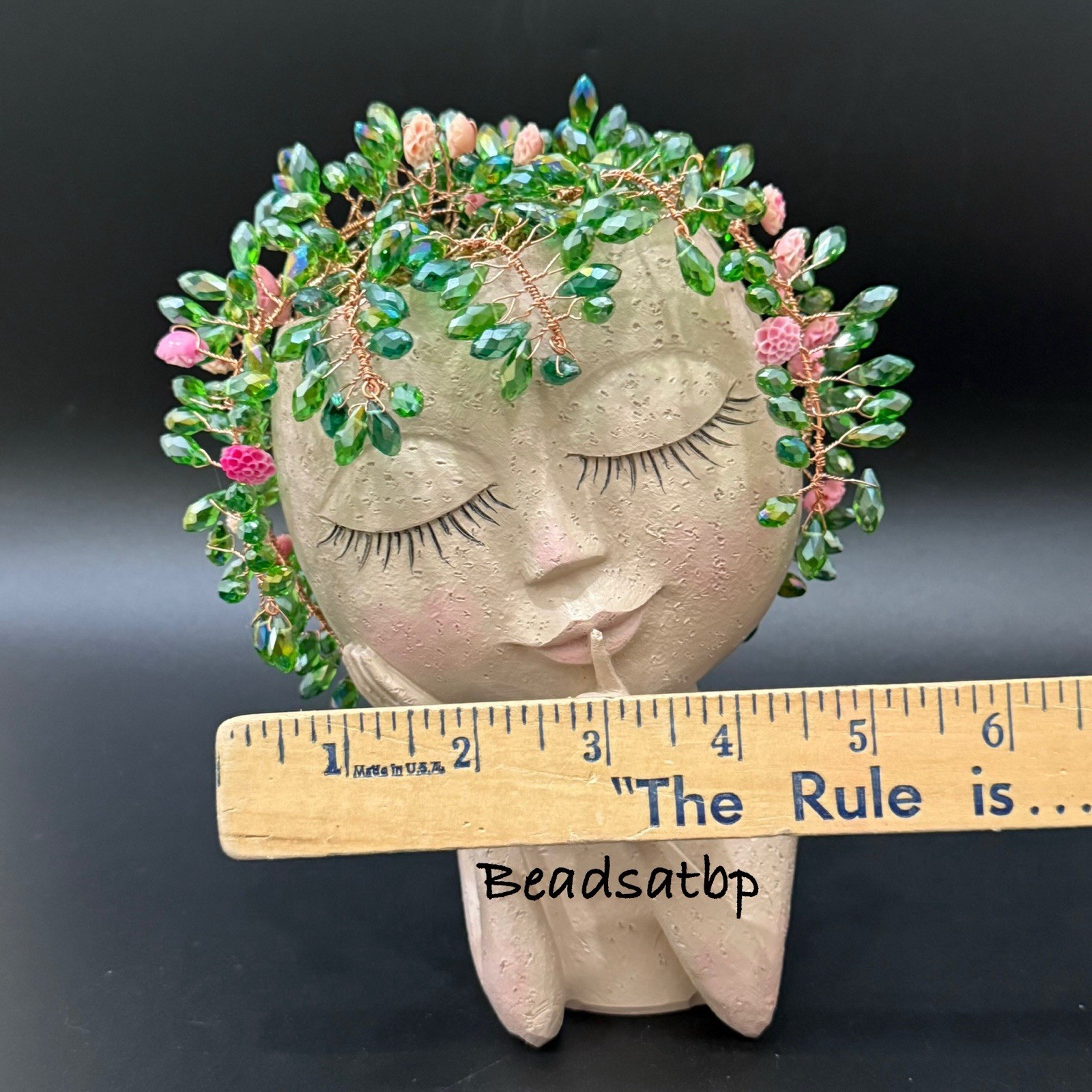 Handmade Beaded Forever Plant Crystal Teardrop Beads Cute 7” Resin Girl Planter