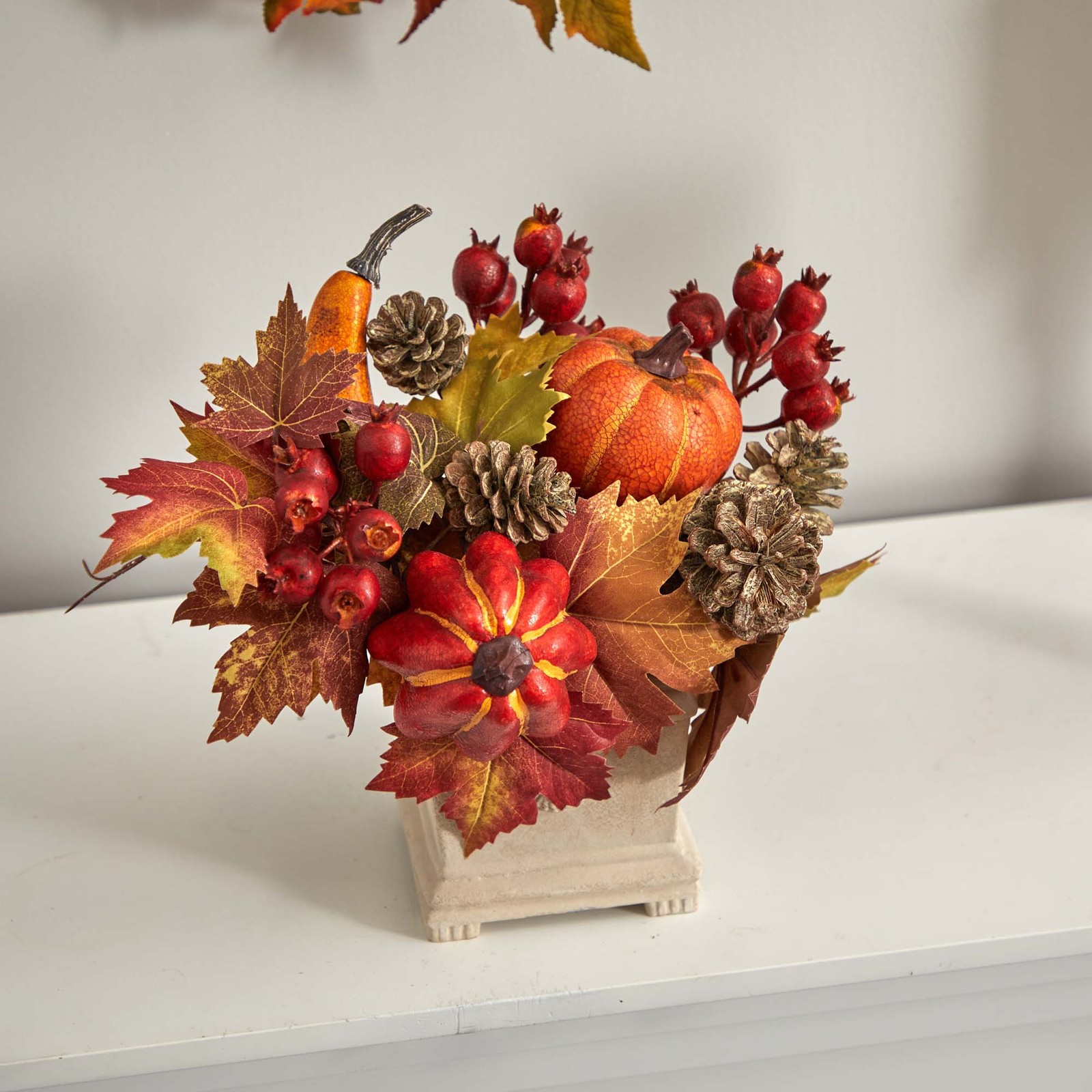 Nearly Natural Pumpkin Gourd Berry and Maple Leaf Artificial Arrangement