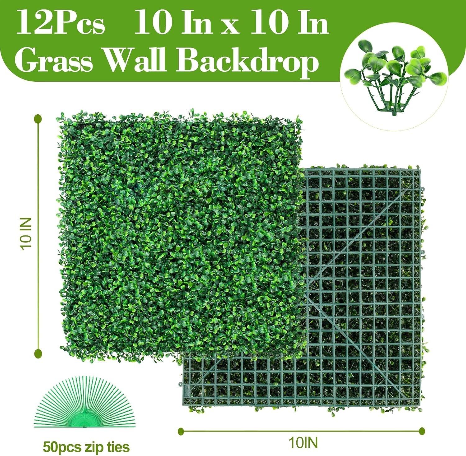 Grass Wall Panels 10″ X 10″ 12Pcs Greenery Backdrop, Artificial Green Grass B…