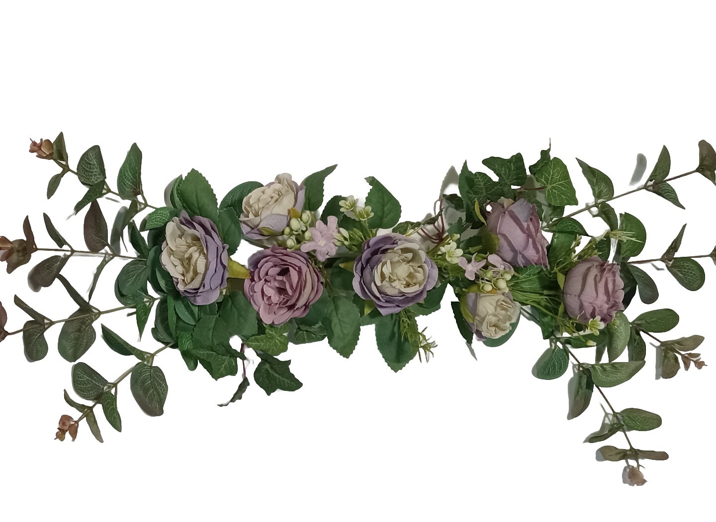 Purple & Eucalyptus Tea-Rose 24″ Wall Door Silk Flower Wedding Sign Decor #2251