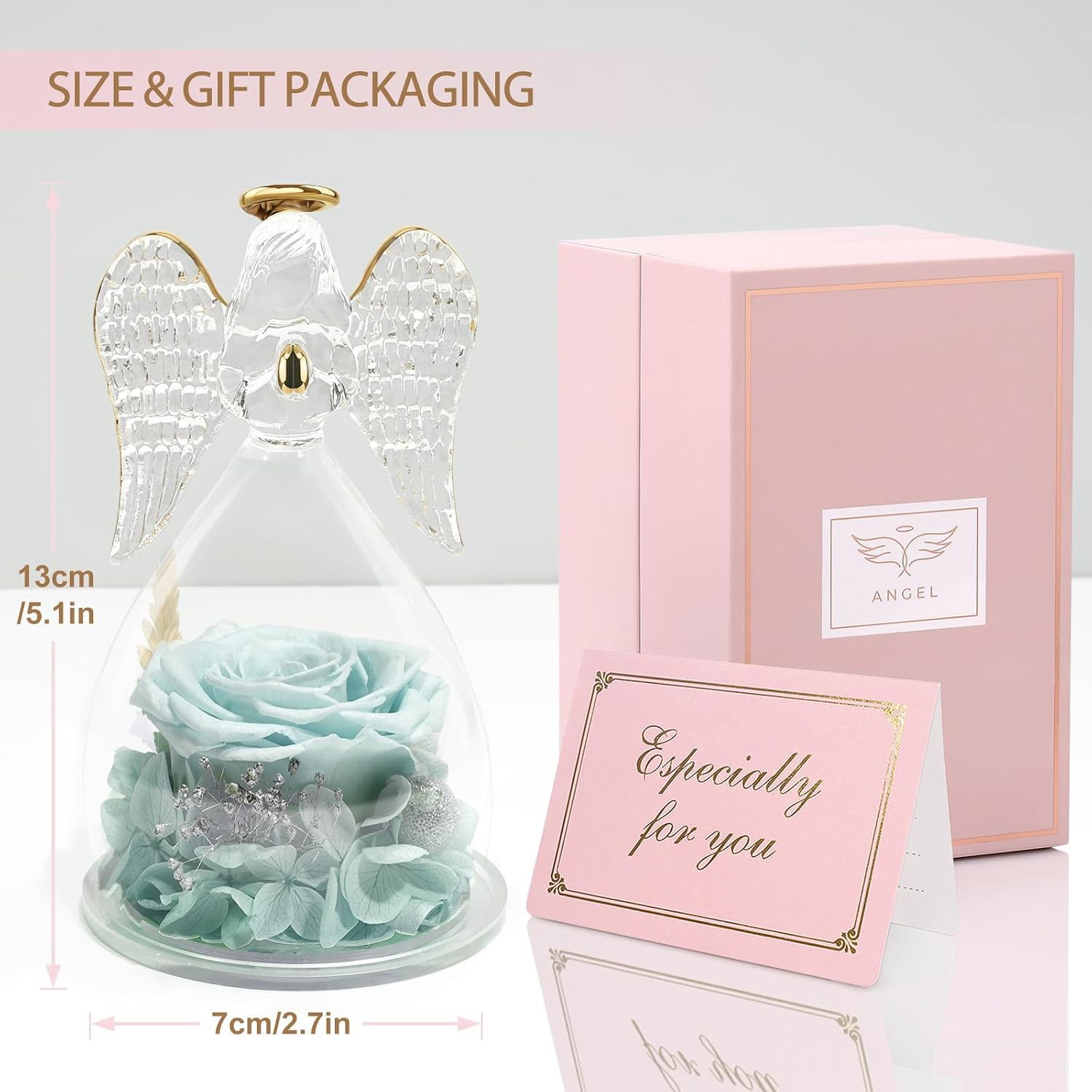 Yamonic Mom Birthday Gifts for Mom, Glass Angel Figurines Forever Real Rose Gift