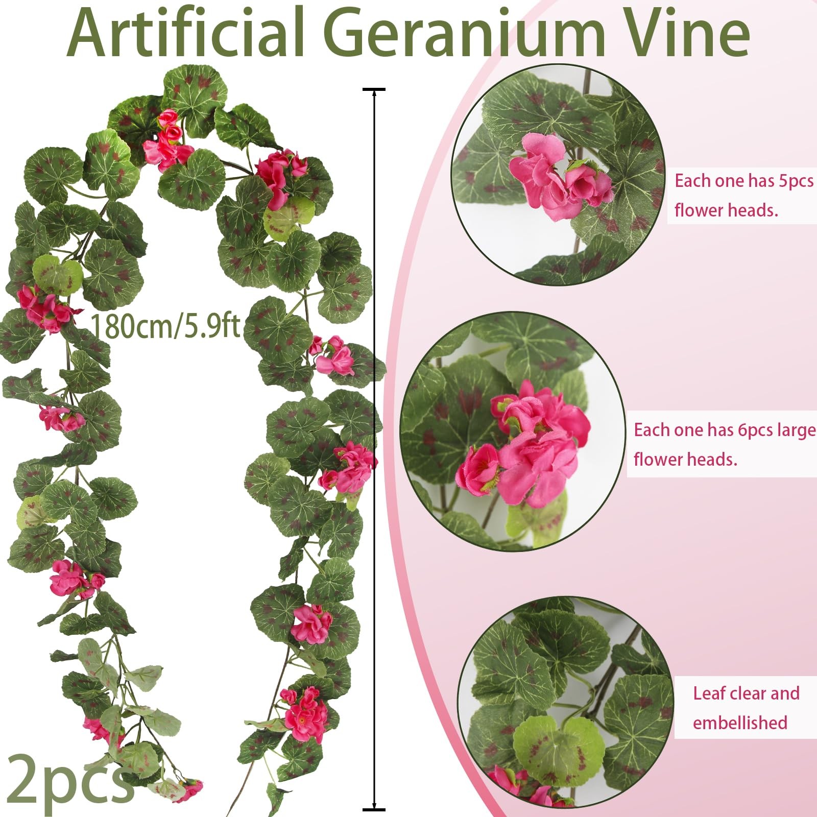 2 Pcs Spring Summer Flower Garland Geranium Artificial Garland Outdoors Rose …
